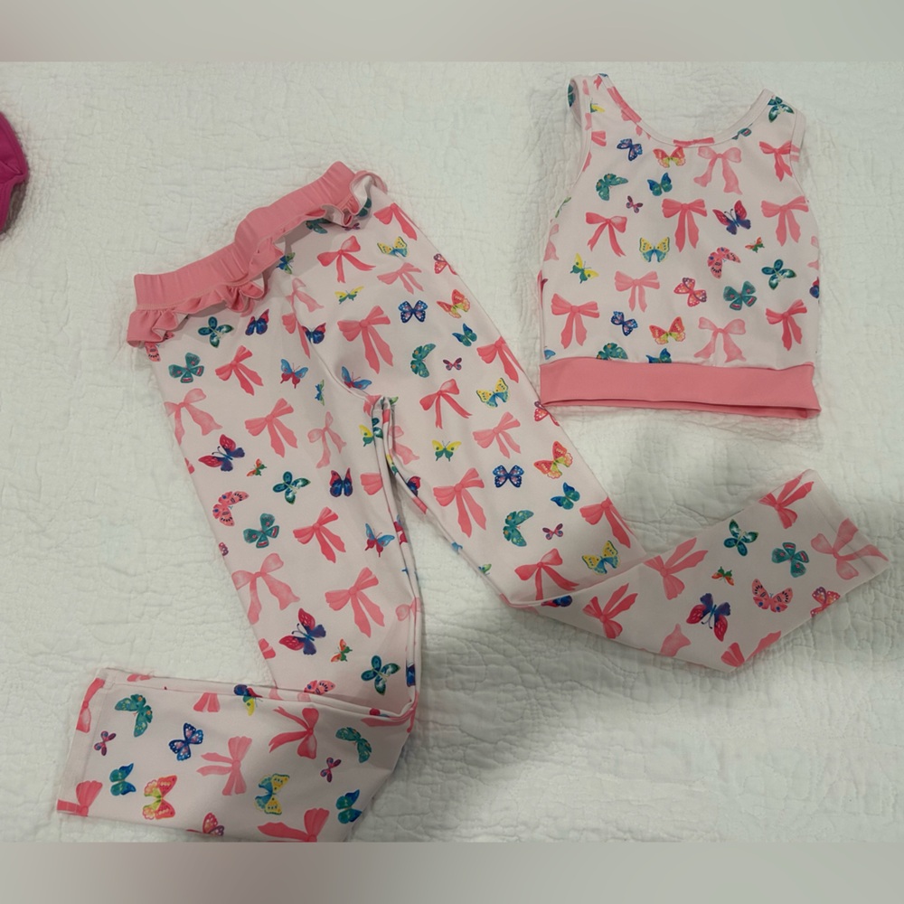 Kids Pink Butterfly and Bow Activewear Set